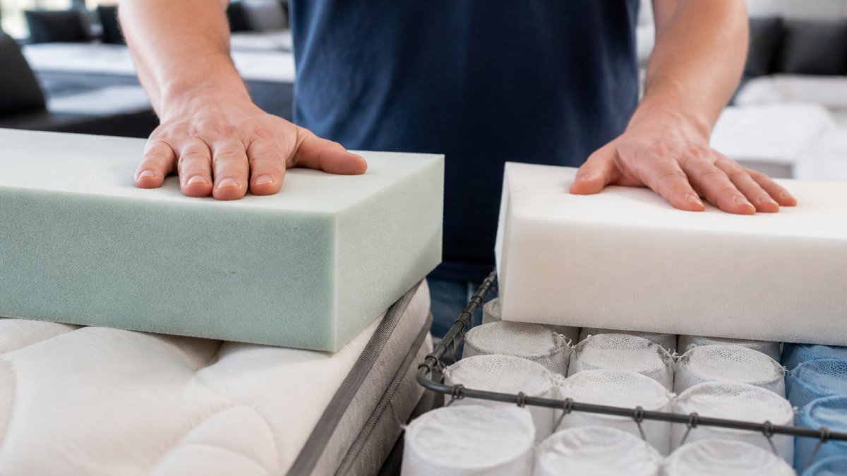 Infographic comparing high-density foam and coil structures used by the best mattress brands for longevity